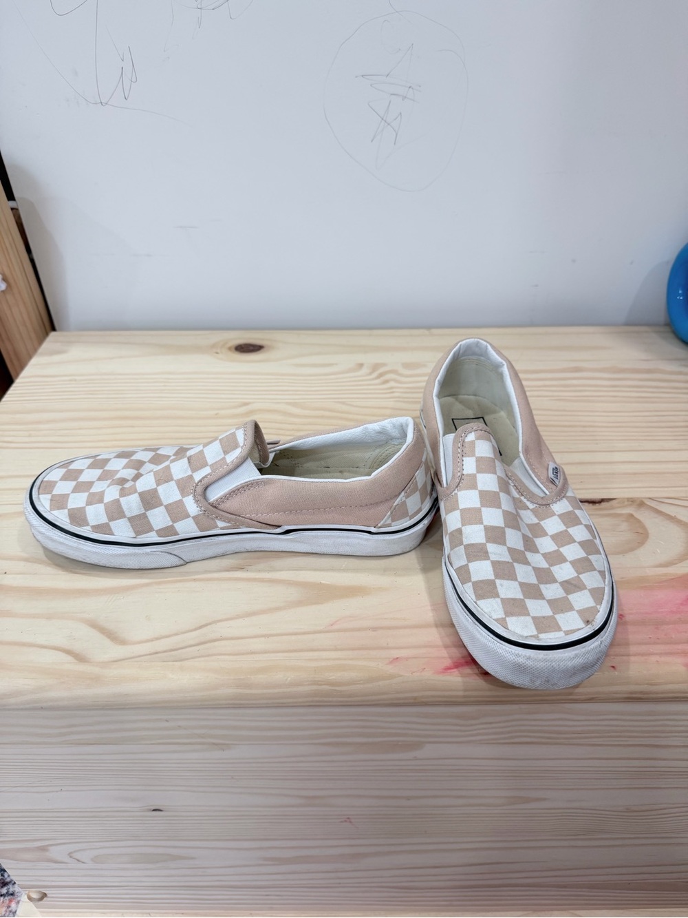 Vans womens Slip-On Sneakers in Beige and White Checkerboard